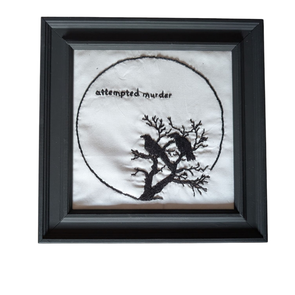 Black Framed Embroidered Art - Attempted Murder